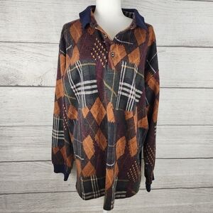 Burberry Multicolor Argyle Plaid Long Sleeve Polo - Navy, Brown, Green, Maroon